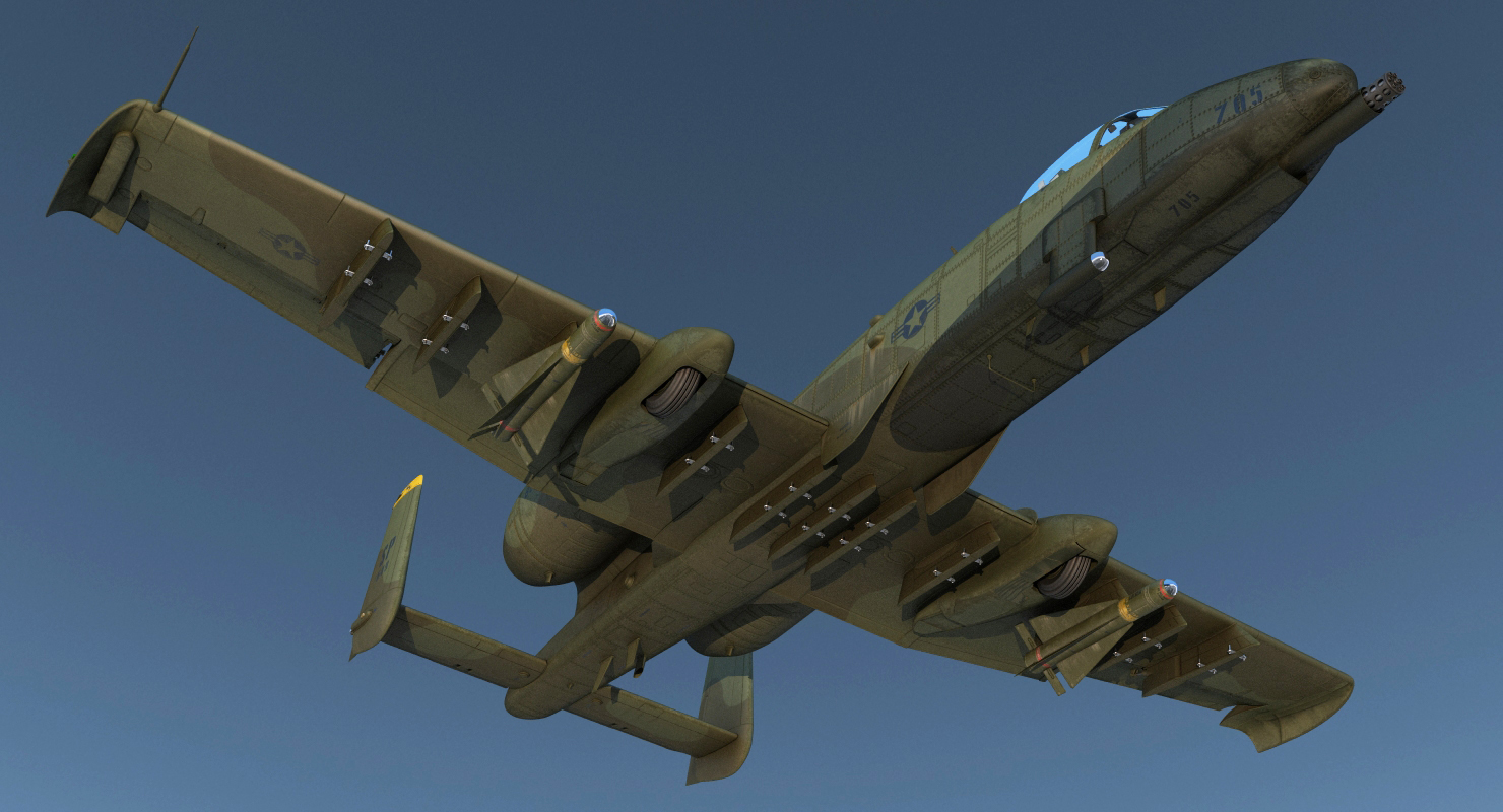 3D Fairchild Republic A 10 Thunderbolt II Green Rigged