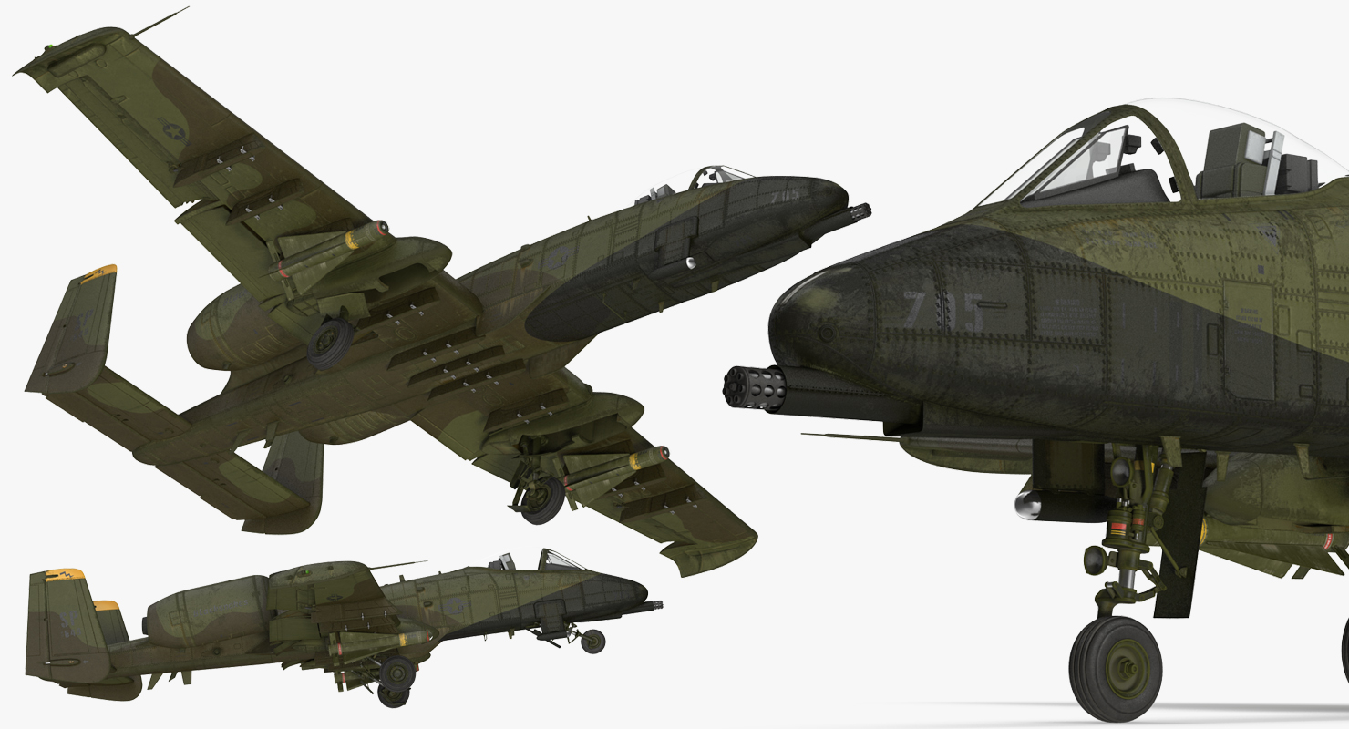 3D Fairchild Republic A 10 Thunderbolt II Green Rigged