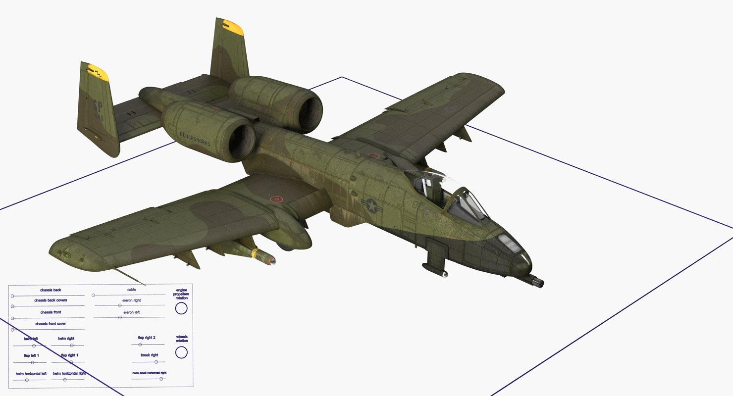 3D Fairchild Republic A 10 Thunderbolt II Green Rigged