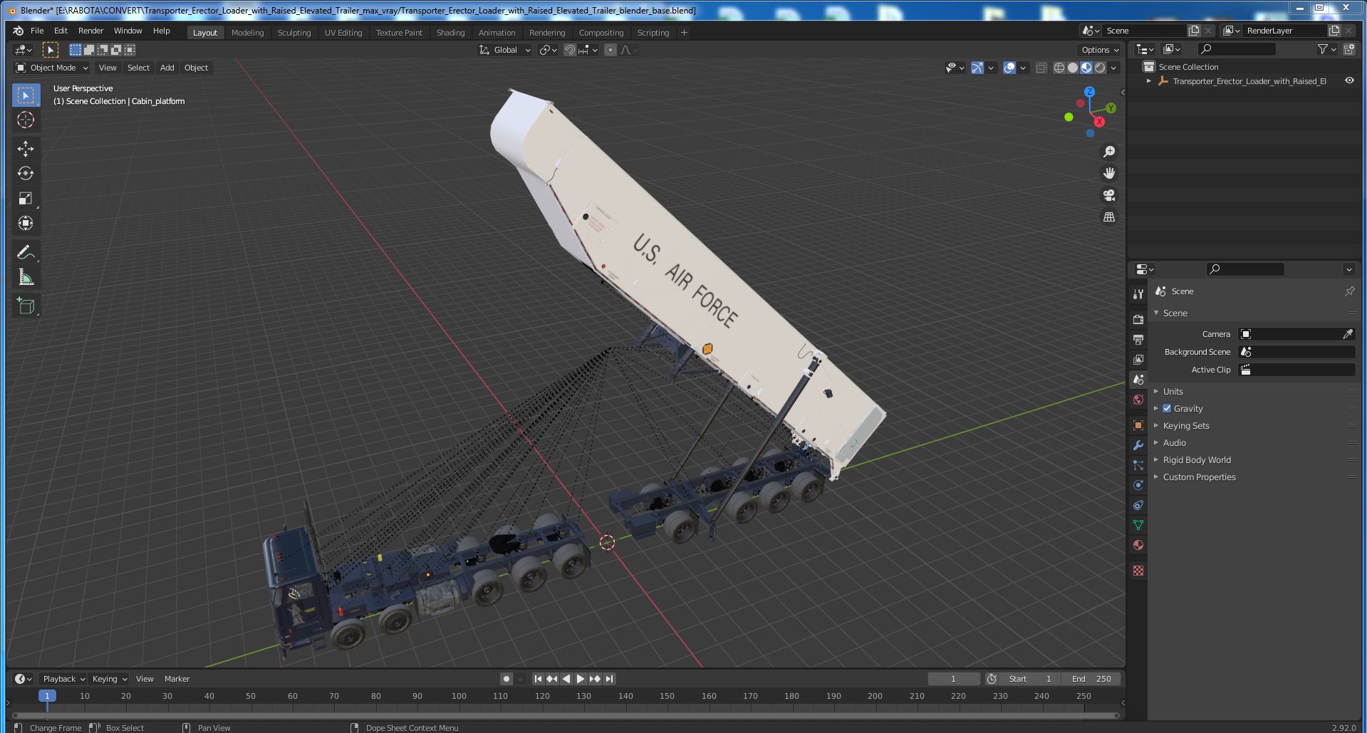 3D model Transporter Erector Loader with Raised Elevated Trailer