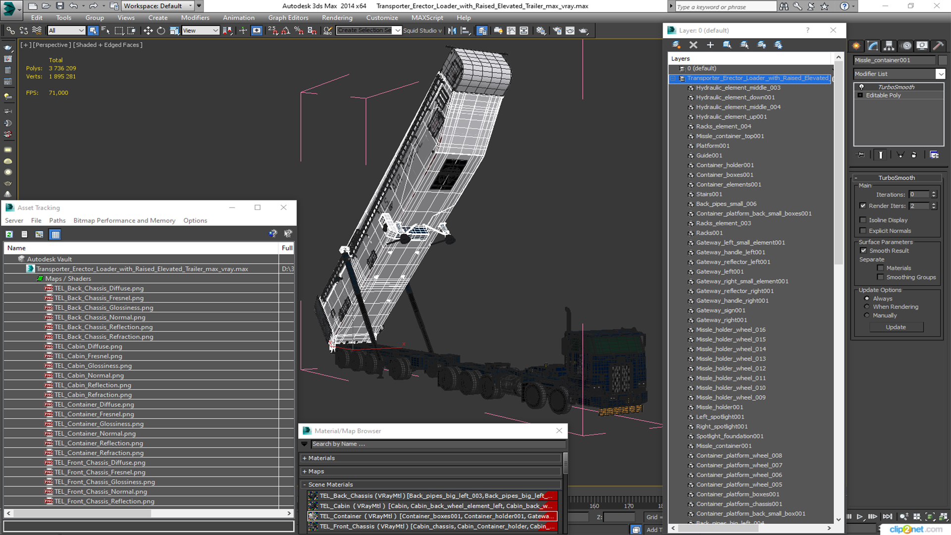 3D model Transporter Erector Loader with Raised Elevated Trailer