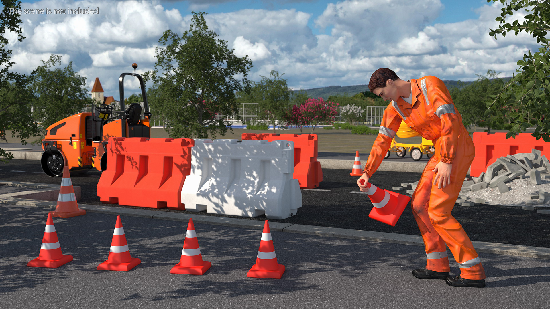 Dirty Road Worker Set Up Cone 3D model