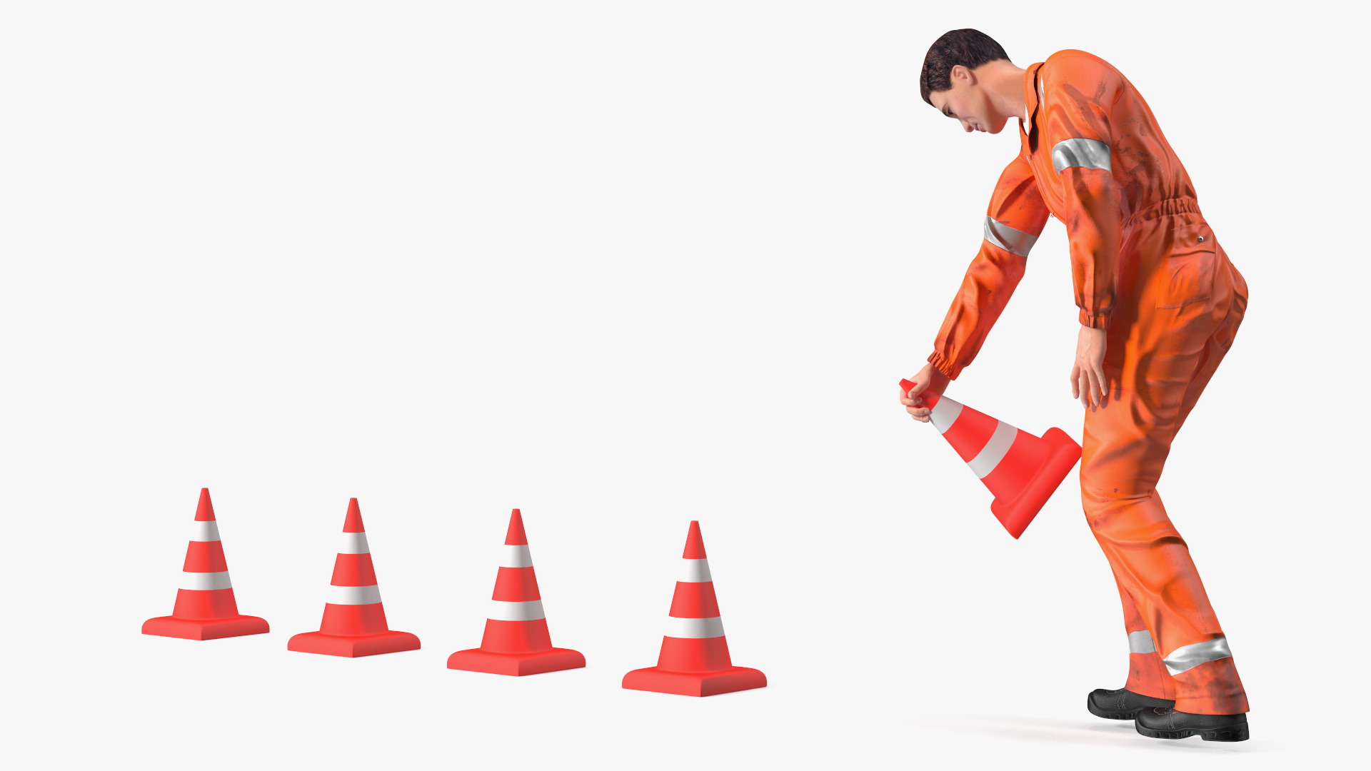 Dirty Road Worker Set Up Cone 3D model