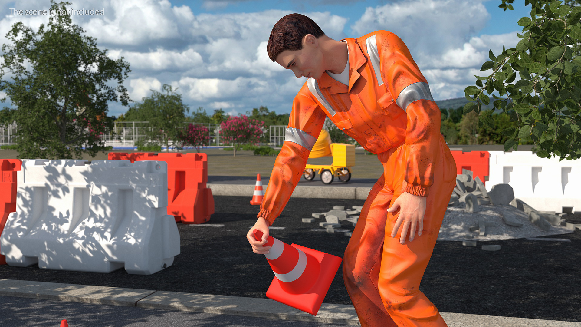 Dirty Road Worker Set Up Cone 3D model