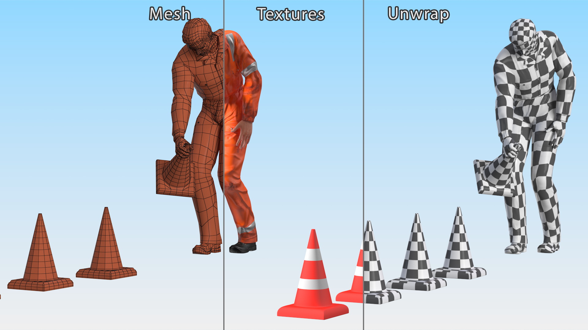 Dirty Road Worker Set Up Cone 3D model