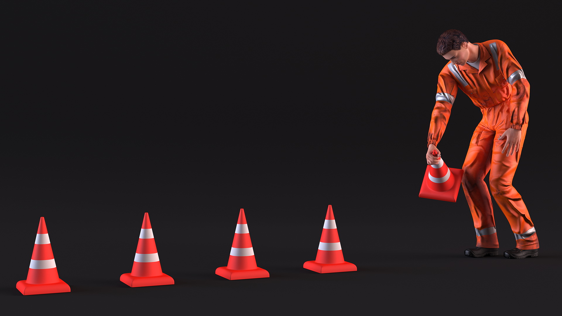 Dirty Road Worker Set Up Cone 3D model