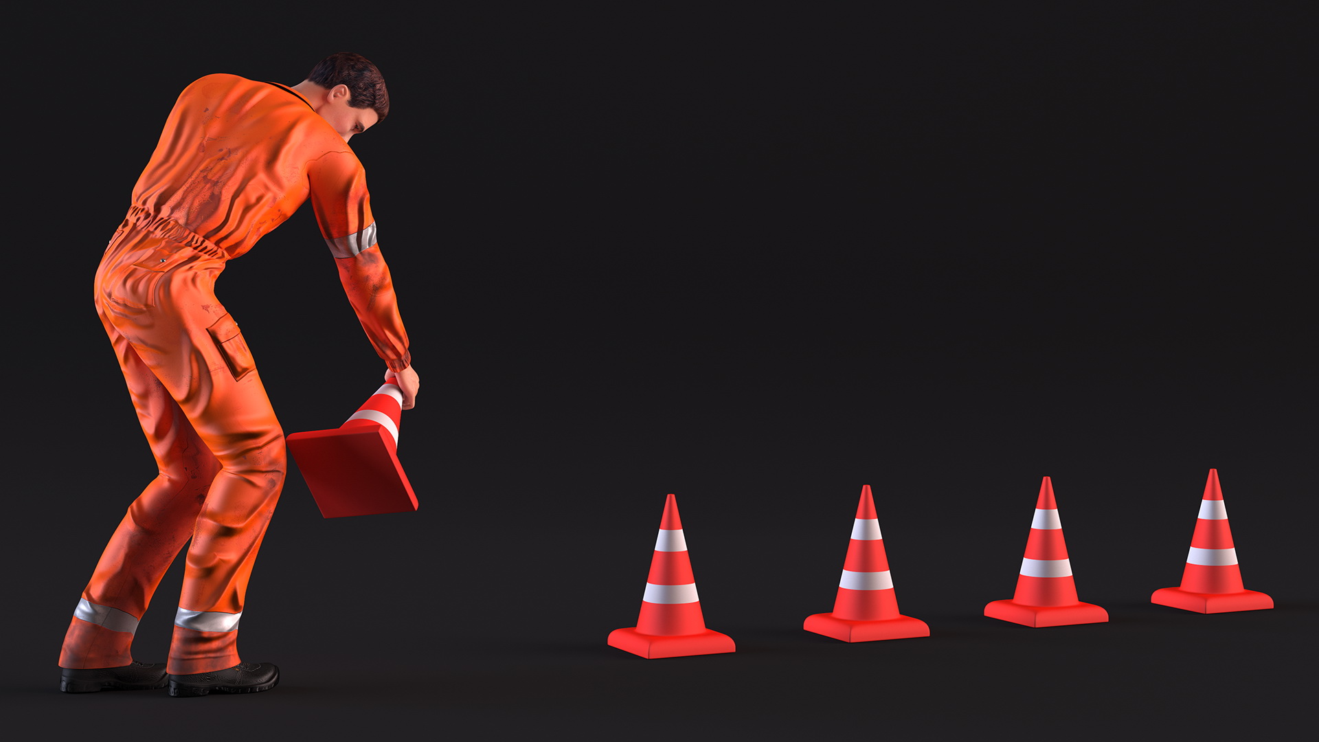 Dirty Road Worker Set Up Cone 3D model