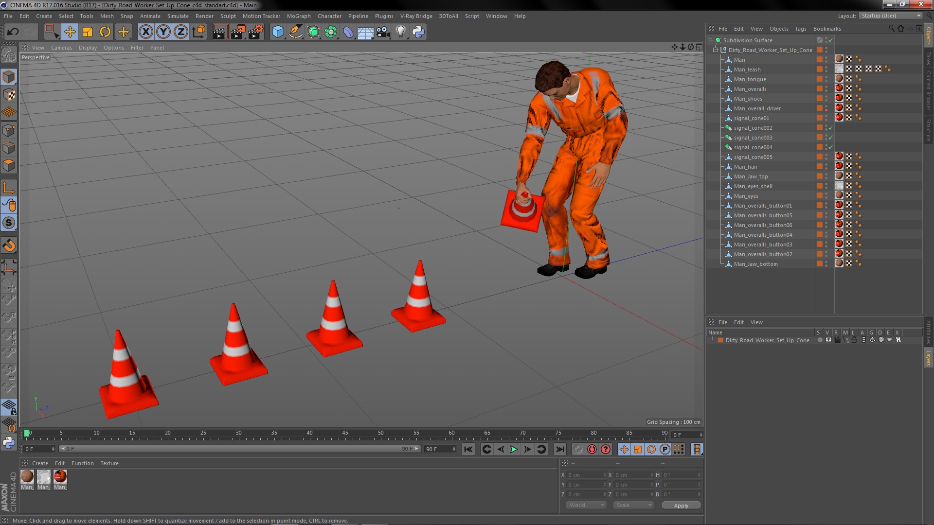 Dirty Road Worker Set Up Cone 3D model