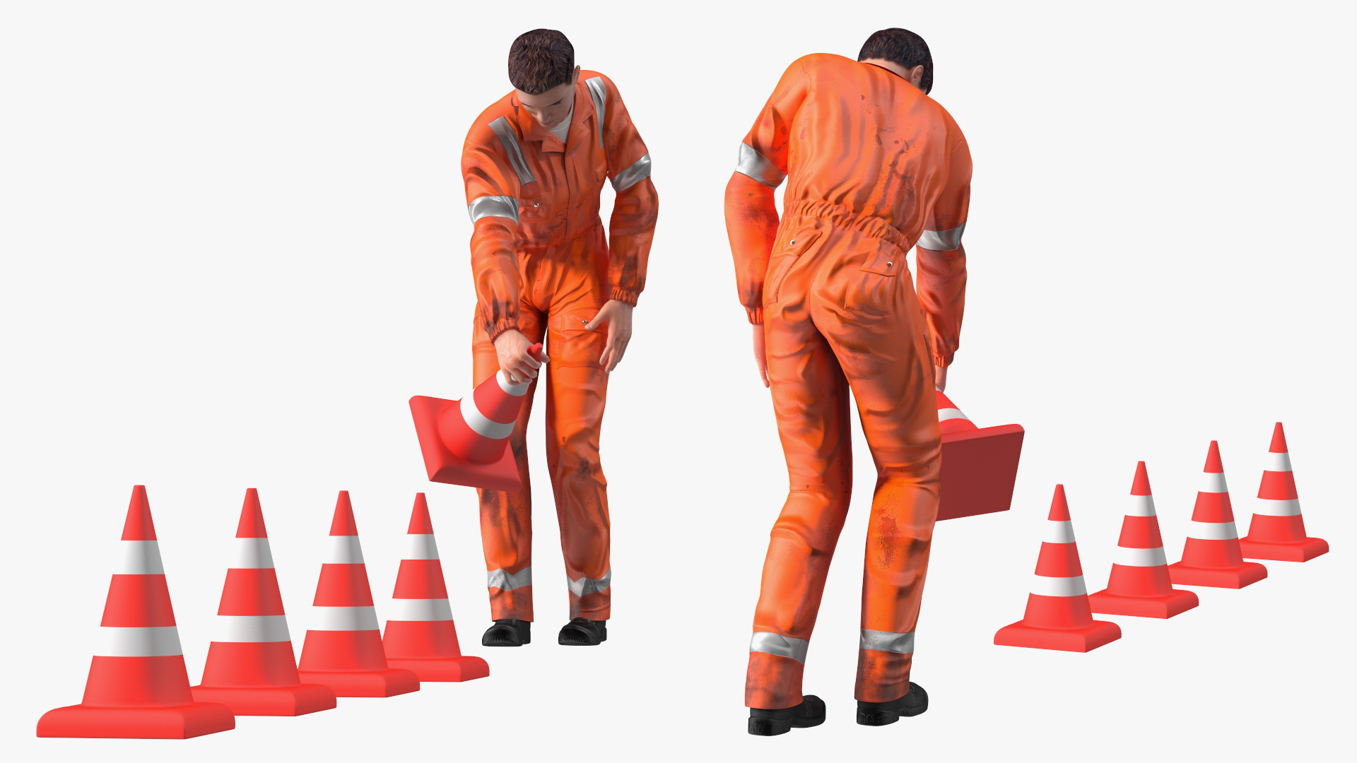 Dirty Road Worker Set Up Cone 3D model