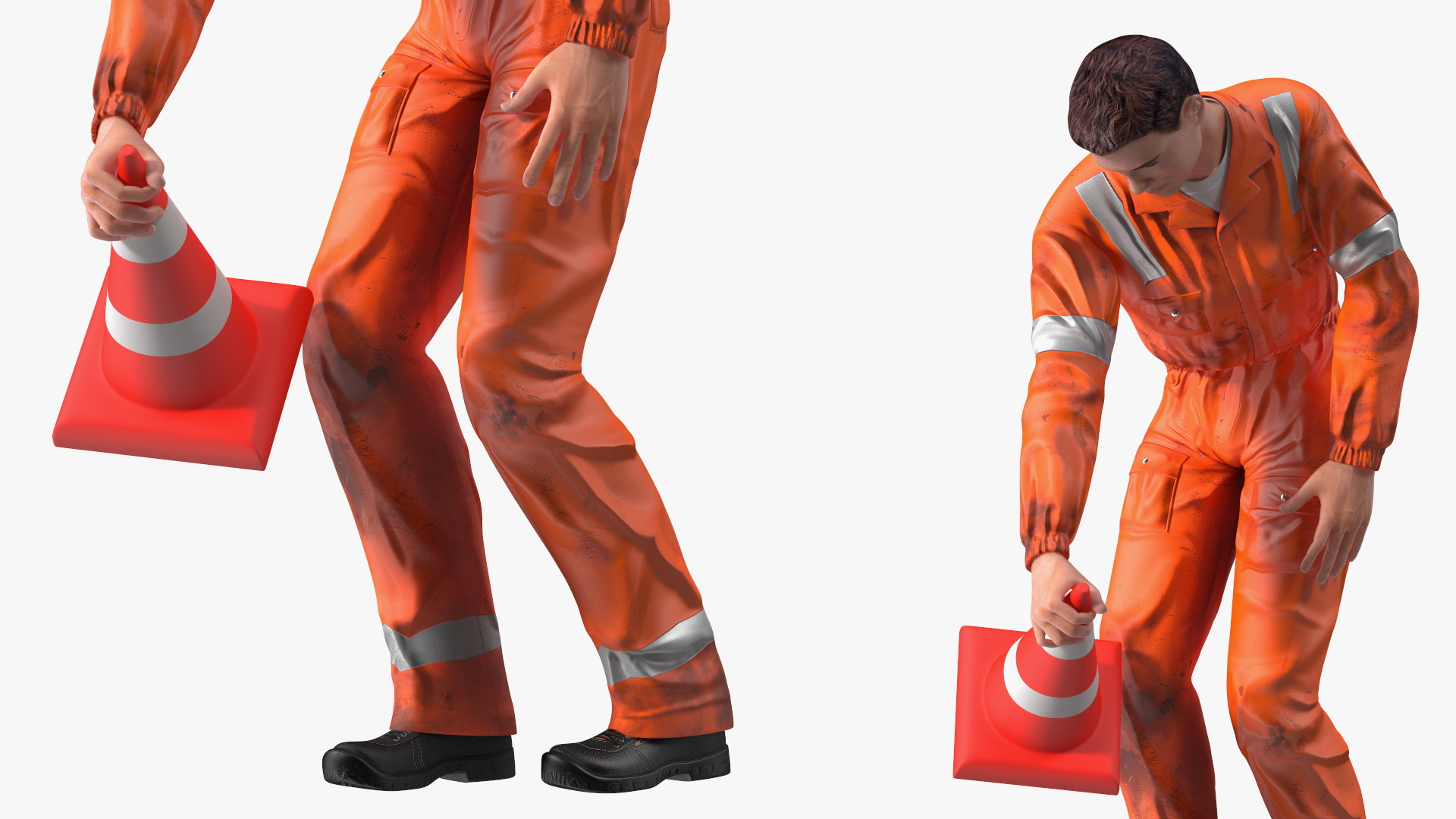 Dirty Road Worker Set Up Cone 3D model