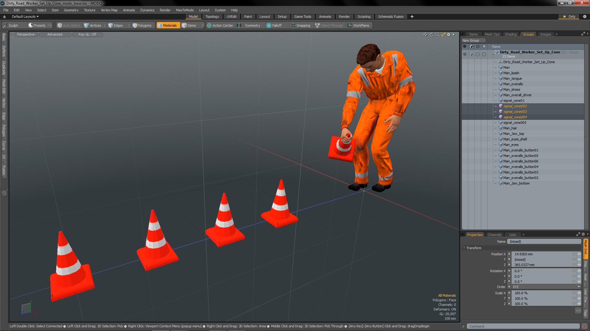 Dirty Road Worker Set Up Cone 3D model