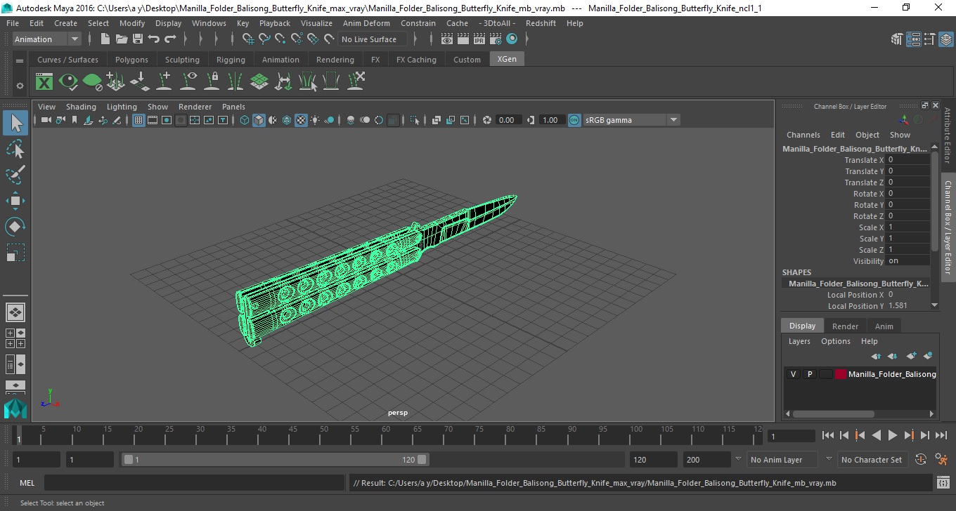 Manilla Folder Balisong Butterfly Knife 3D model