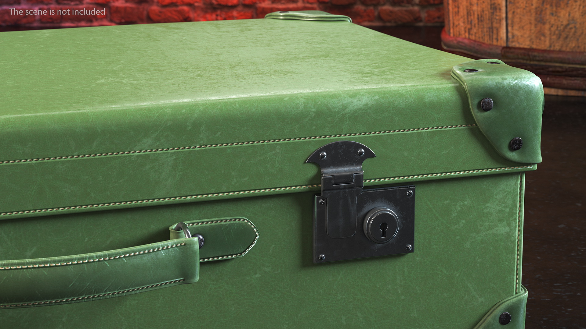 3D Vintage Leather Suitcase Large Green
