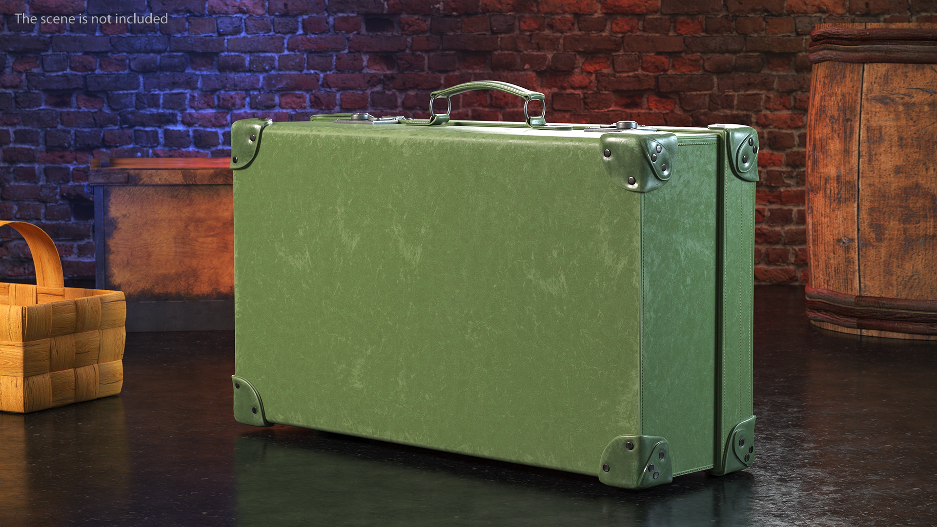 3D Vintage Leather Suitcase Large Green