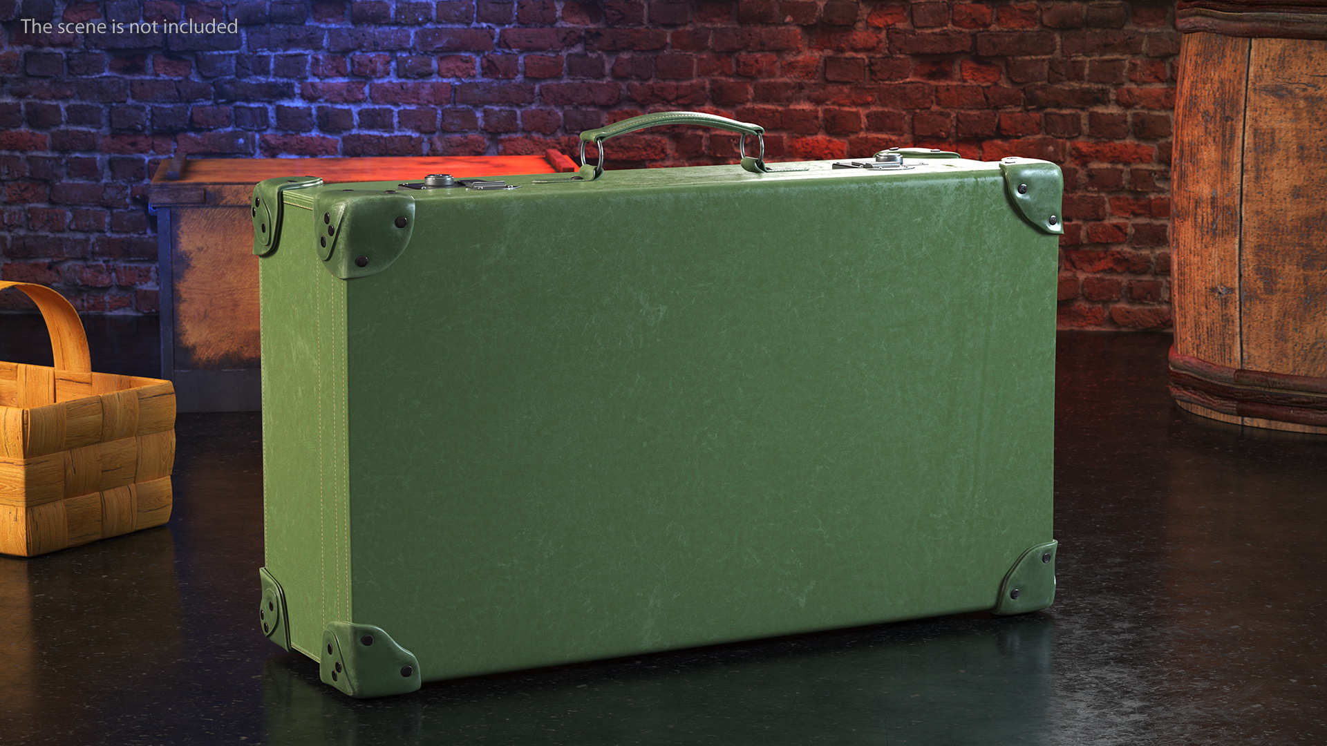 3D Vintage Leather Suitcase Large Green