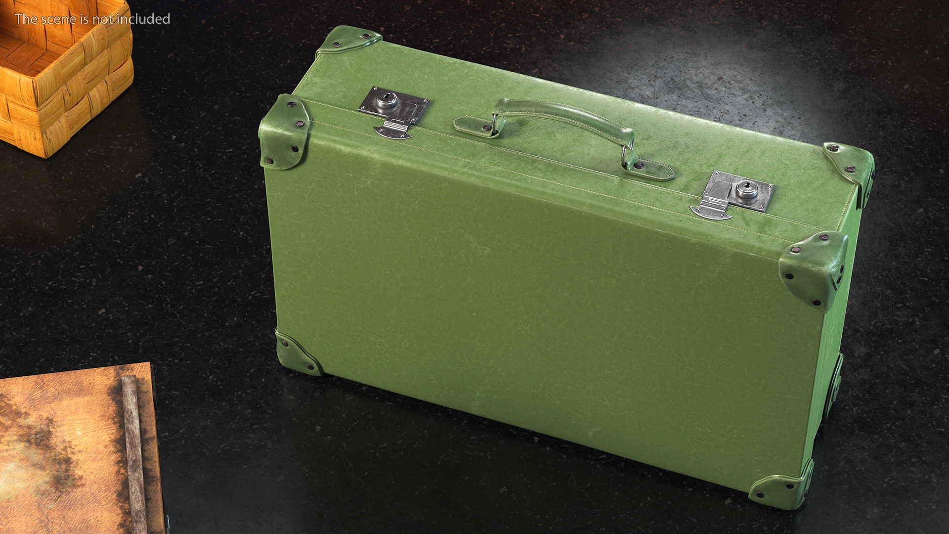 3D Vintage Leather Suitcase Large Green