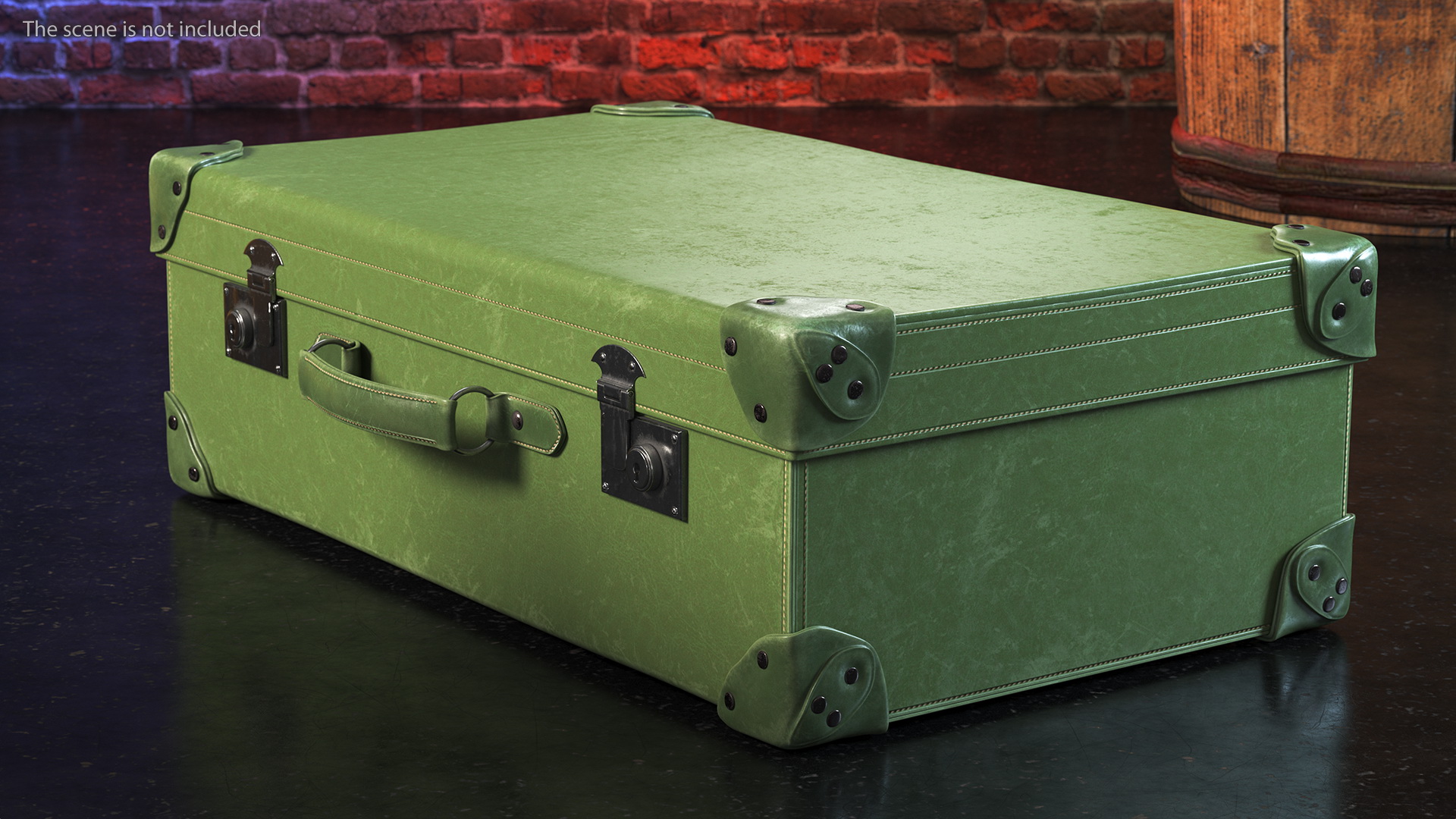 3D Vintage Leather Suitcase Large Green