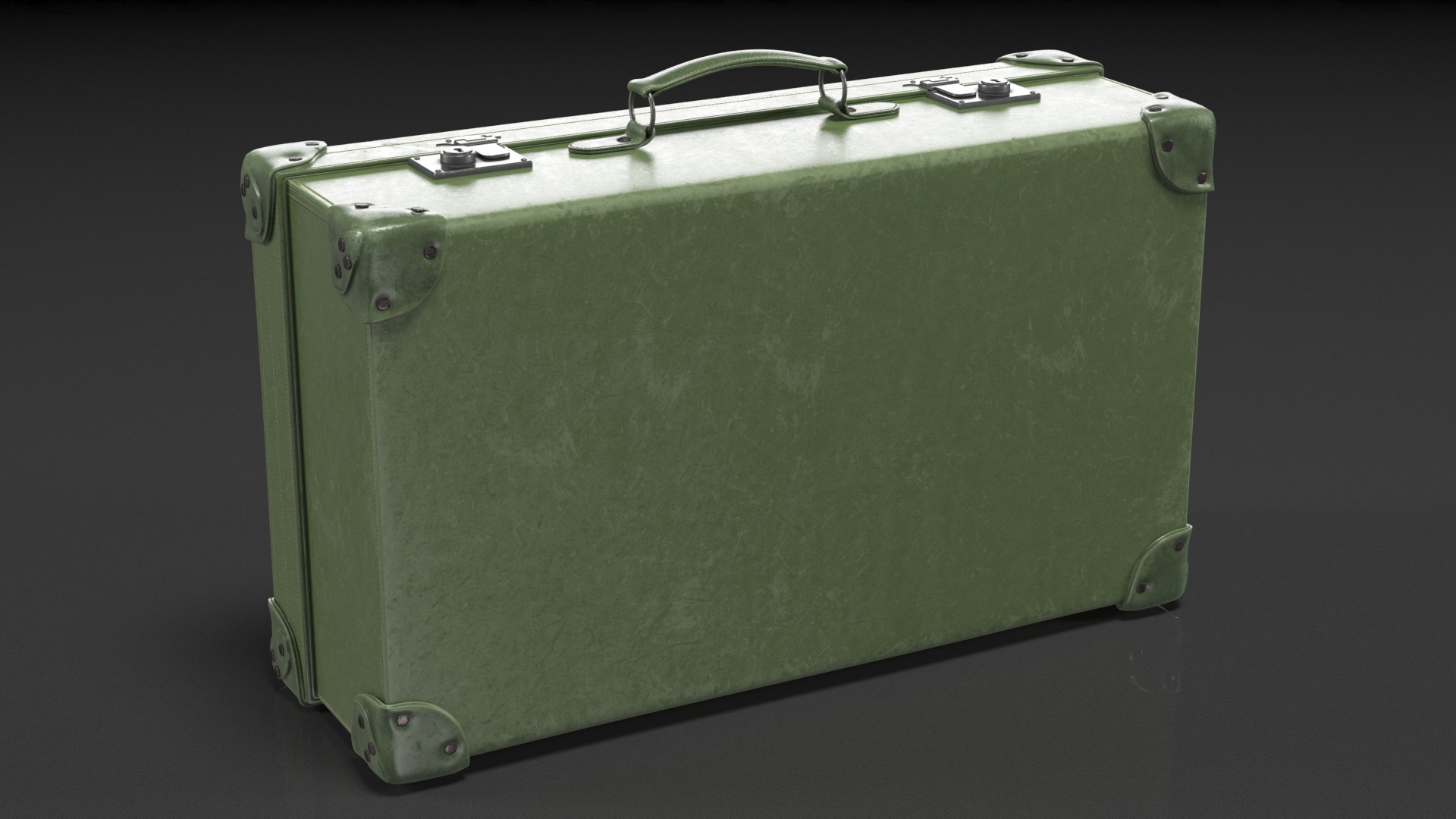 3D Vintage Leather Suitcase Large Green