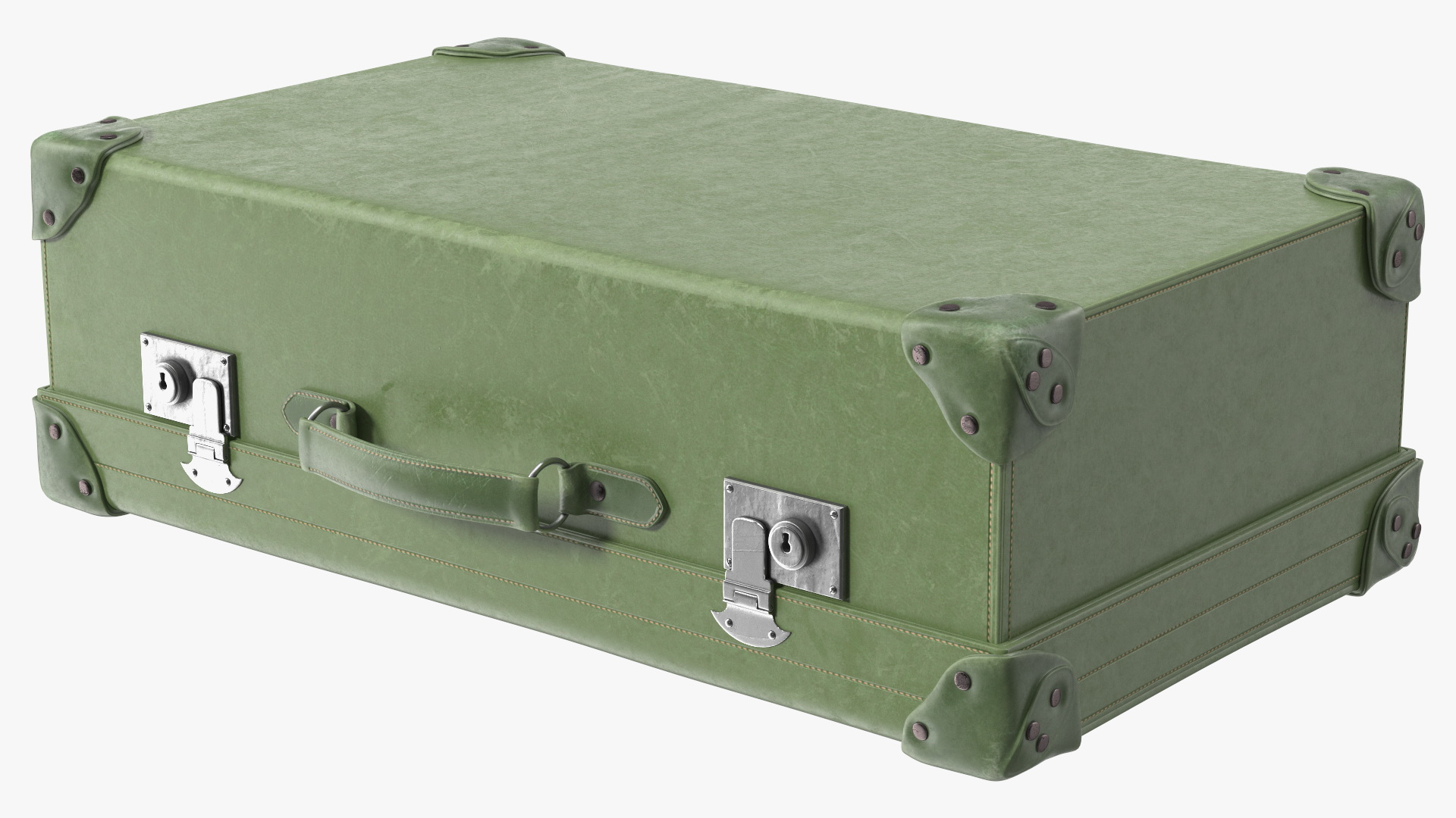 3D Vintage Leather Suitcase Large Green