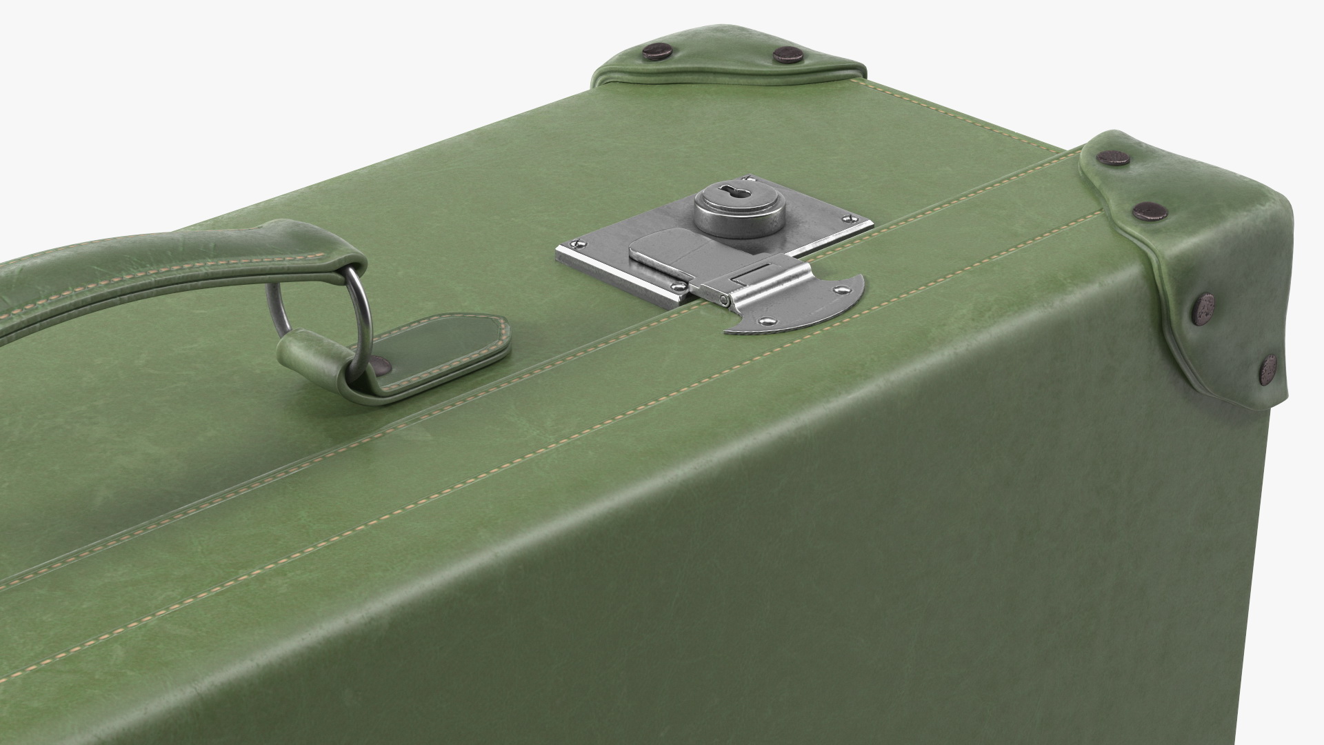 3D Vintage Leather Suitcase Large Green
