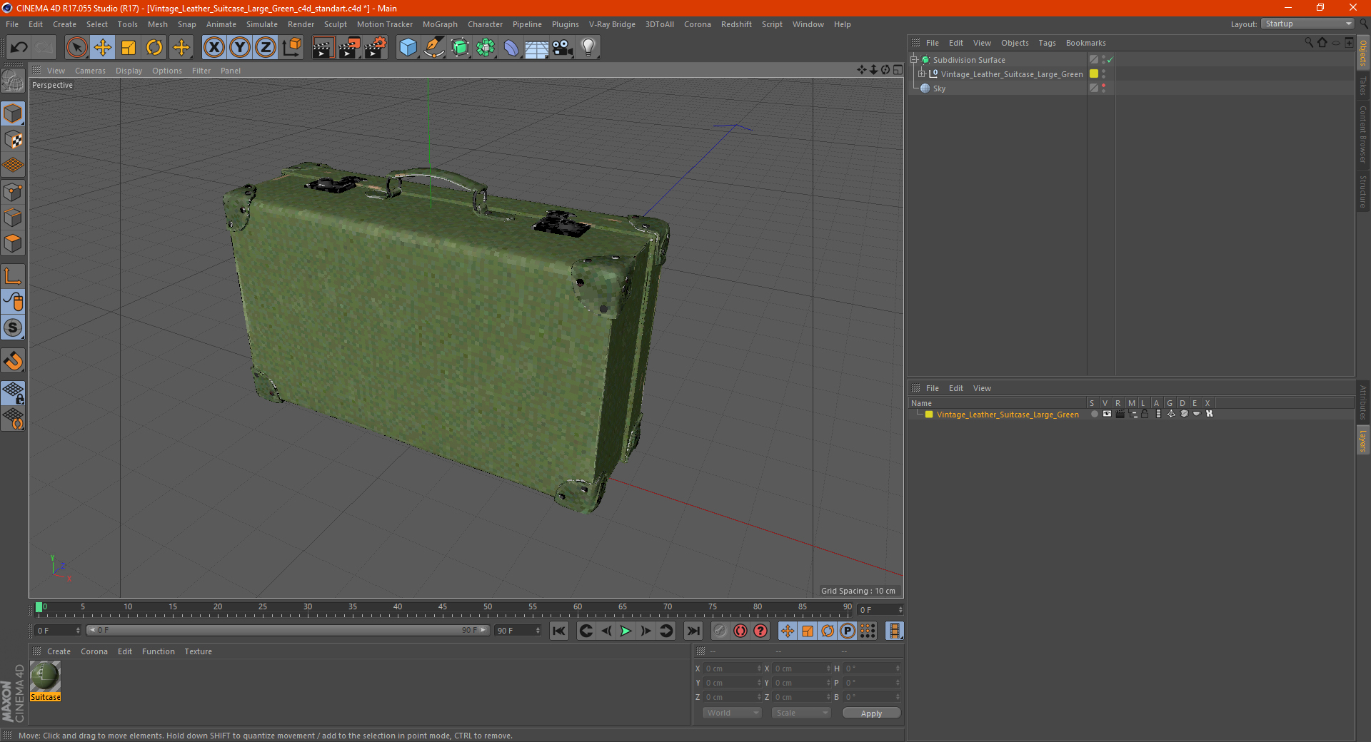 3D Vintage Leather Suitcase Large Green