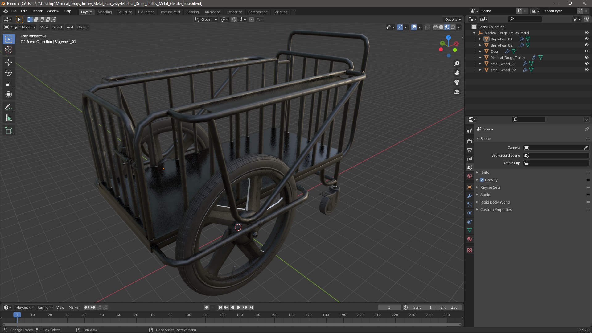 Medical Drugs Trolley Metal 3D