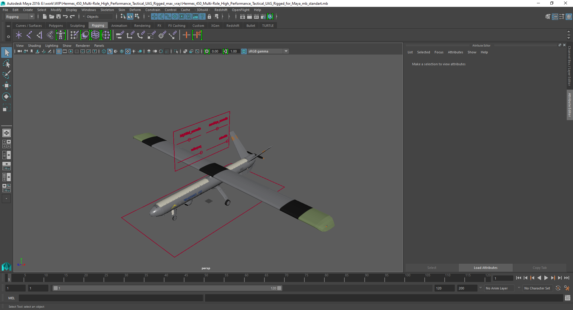 Hermes 450 Multi-Role High Performance Tactical UAS Rigged for Maya 3D