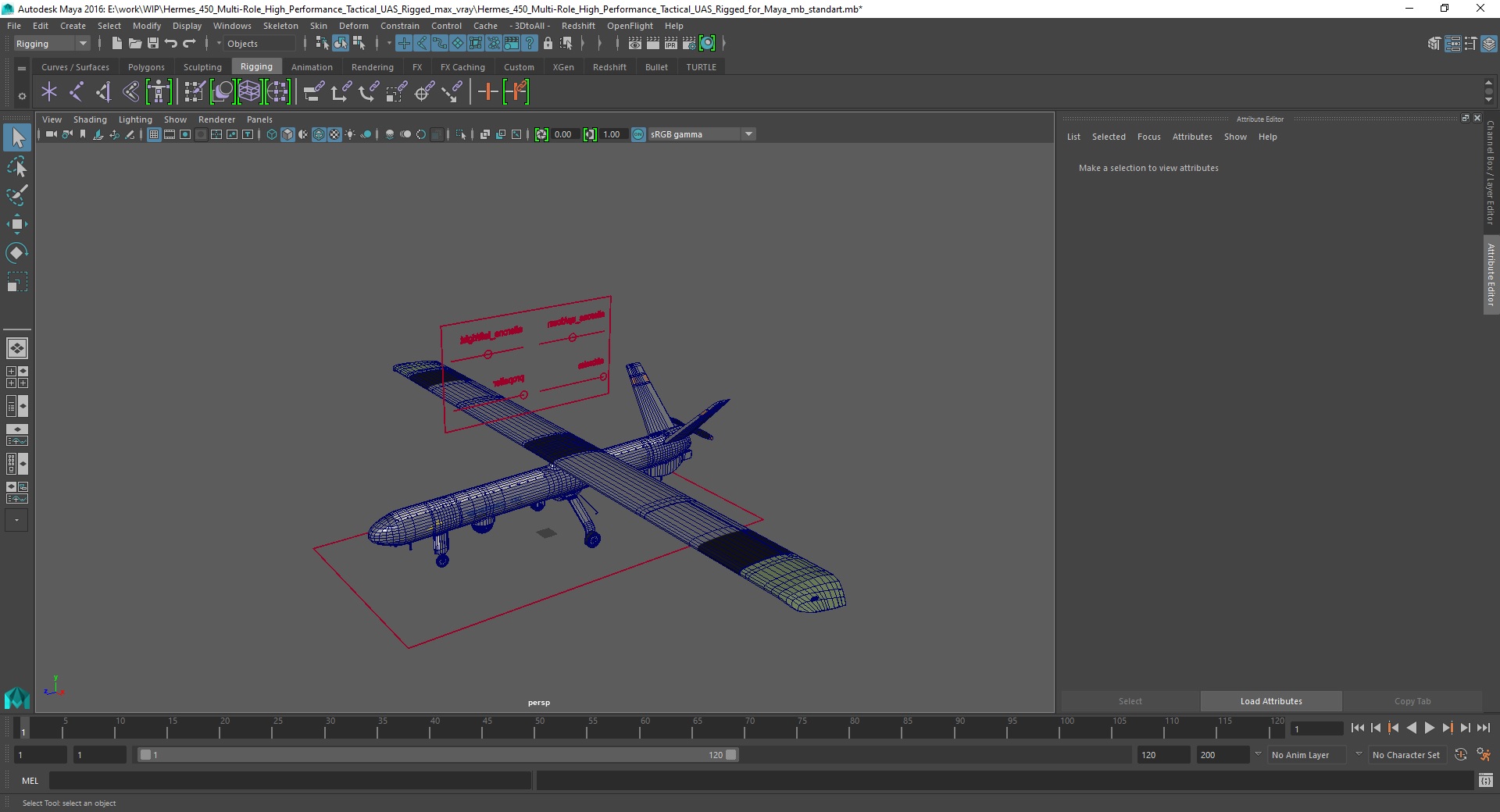 Hermes 450 Multi-Role High Performance Tactical UAS Rigged for Maya 3D