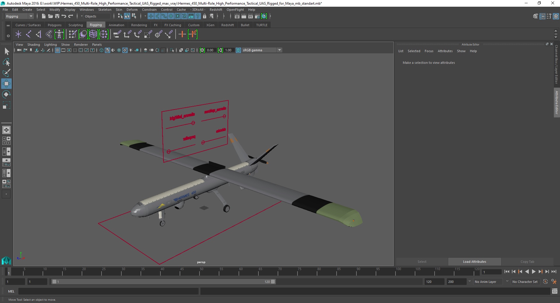 Hermes 450 Multi-Role High Performance Tactical UAS Rigged for Maya 3D