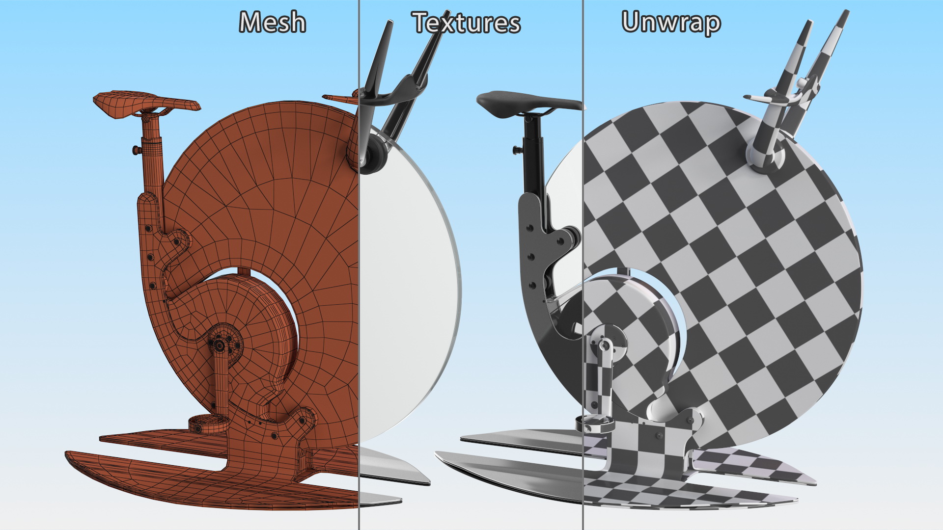 3D Futuristic Exercise Bike Ciclotte Steel Rigged