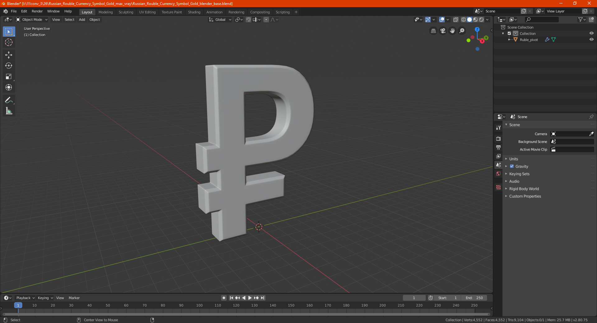 3D model Russian Rouble Currency Symbol Gold
