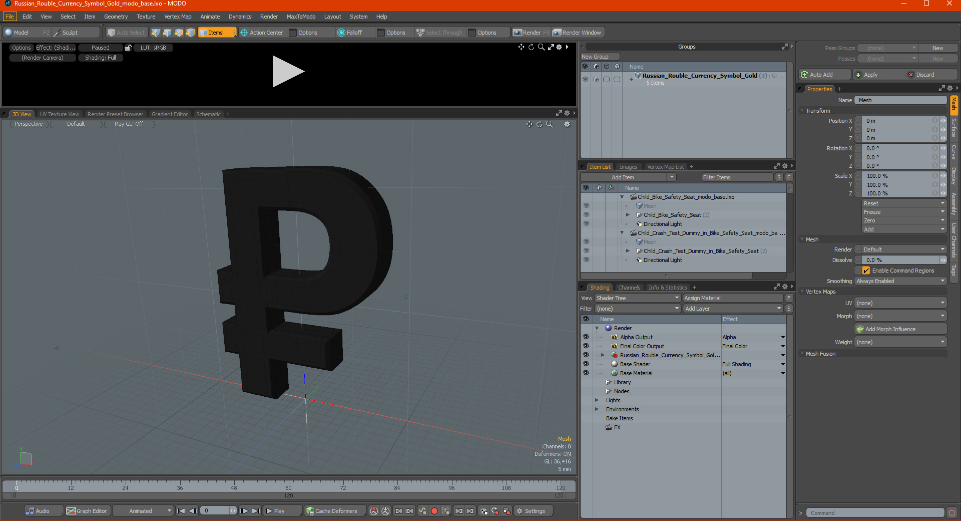3D model Russian Rouble Currency Symbol Gold
