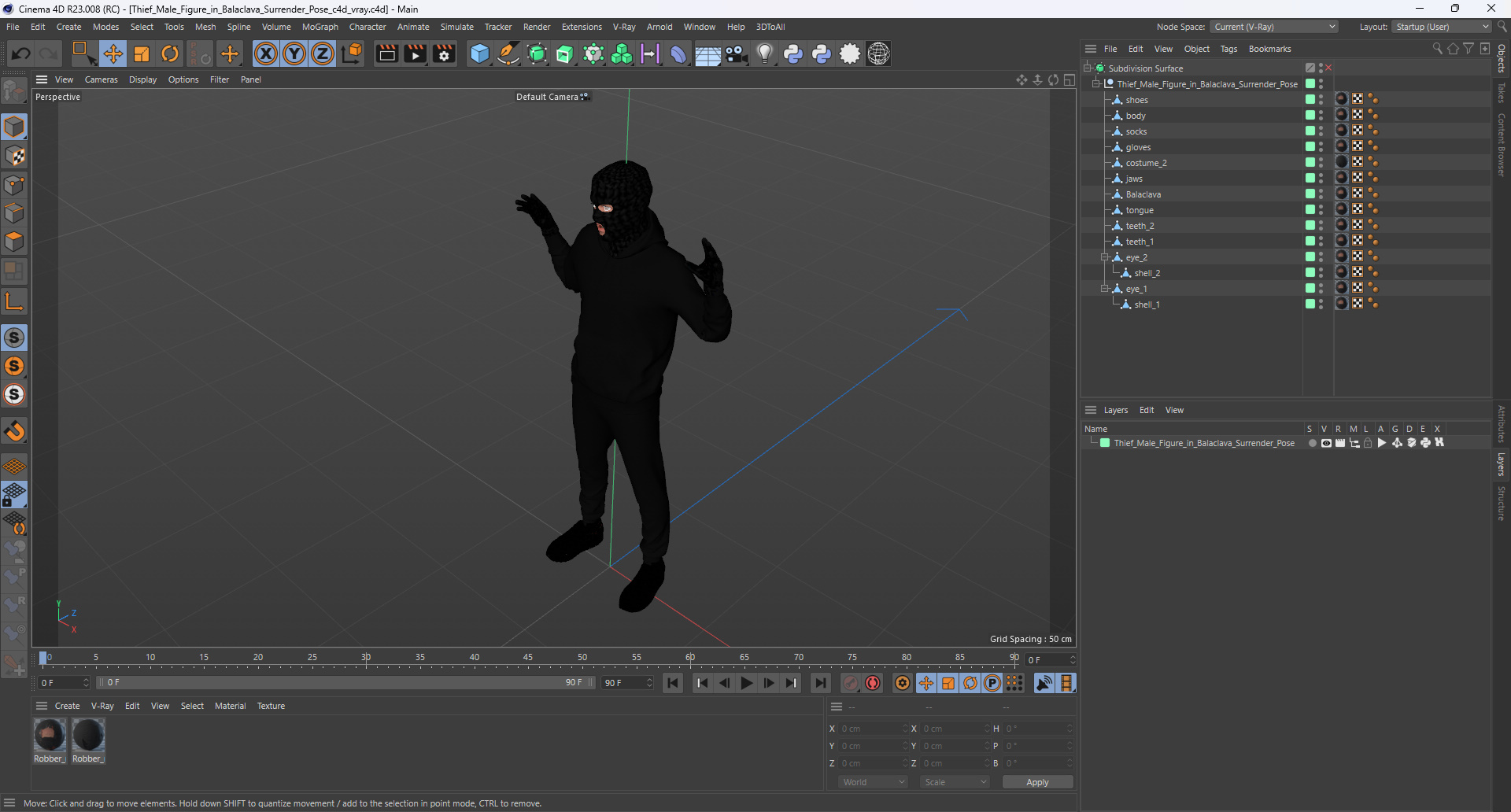 3D model Thief Male Figure in Balaclava Surrender Pose