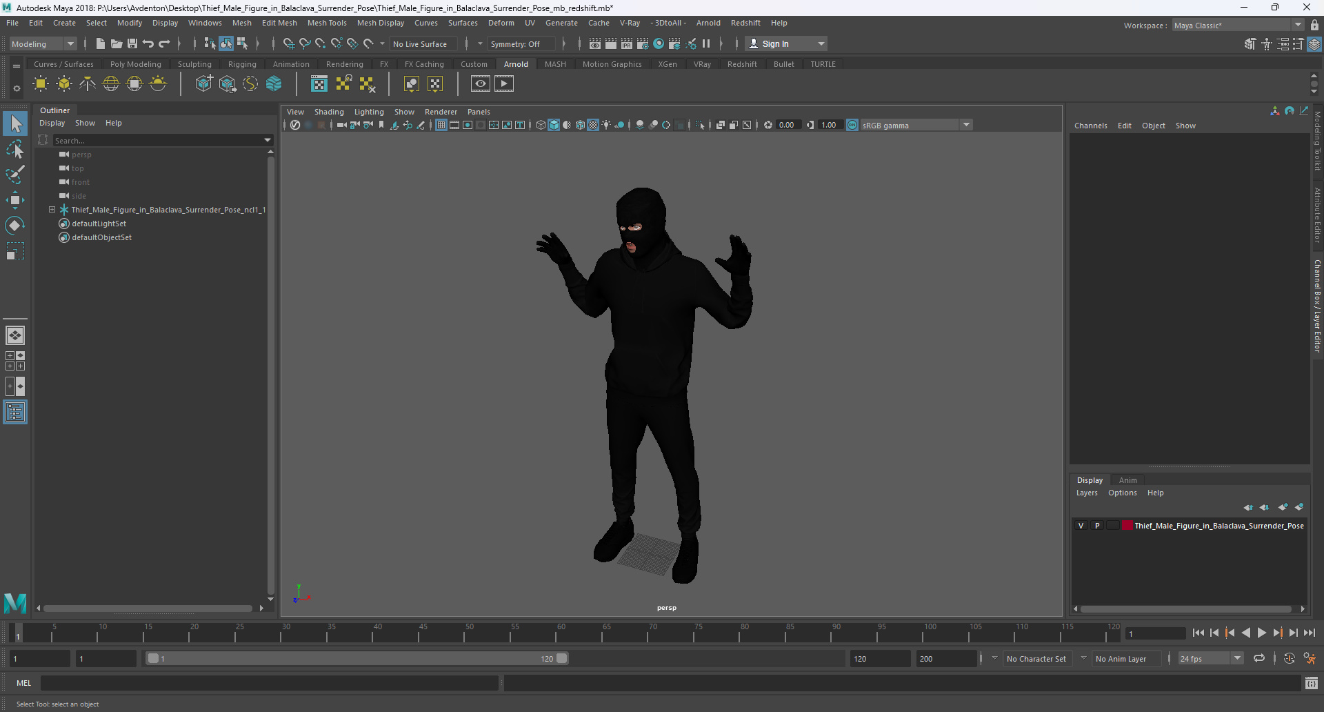 3D model Thief Male Figure in Balaclava Surrender Pose