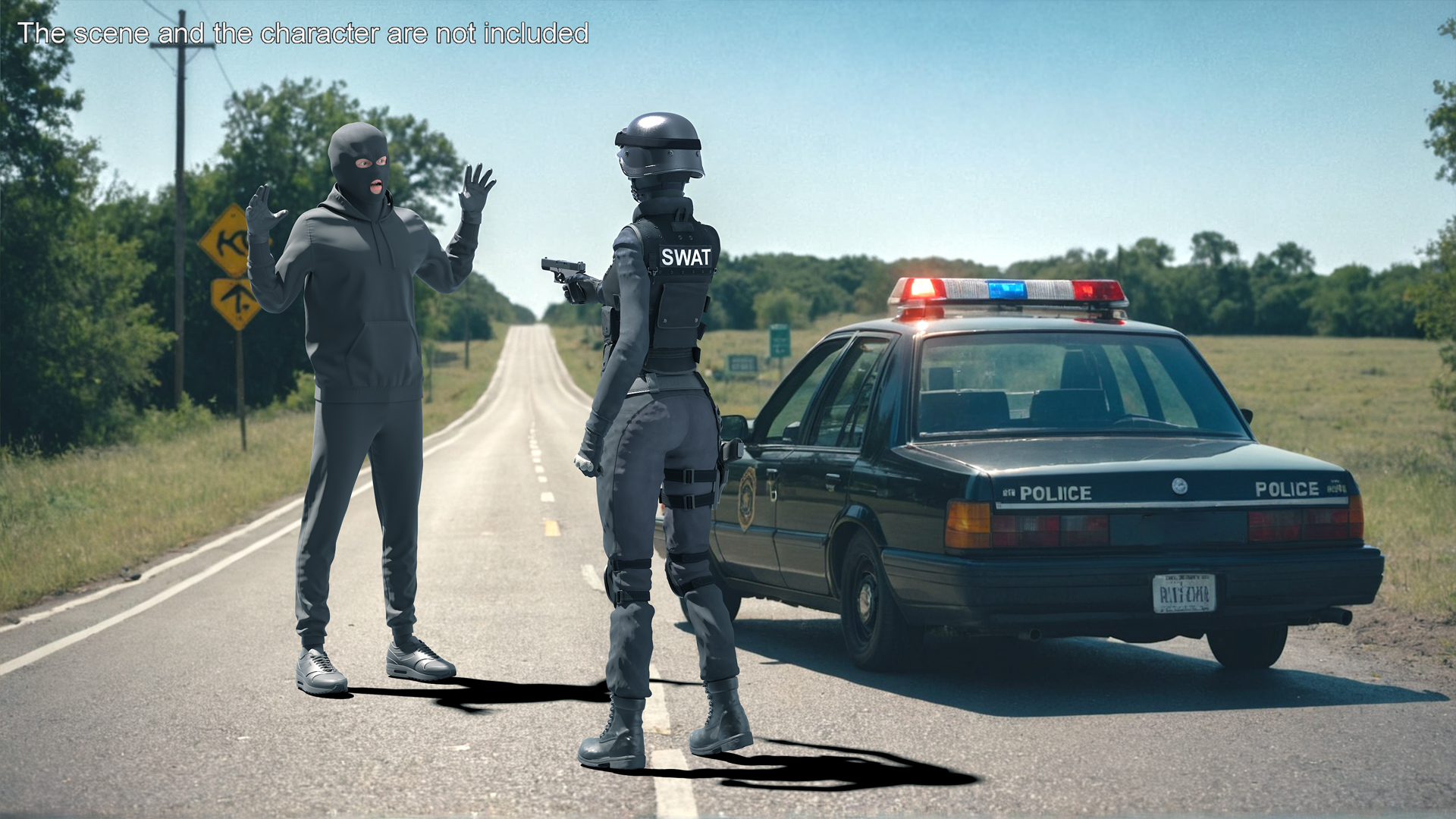 3D model Thief Male Figure in Balaclava Surrender Pose
