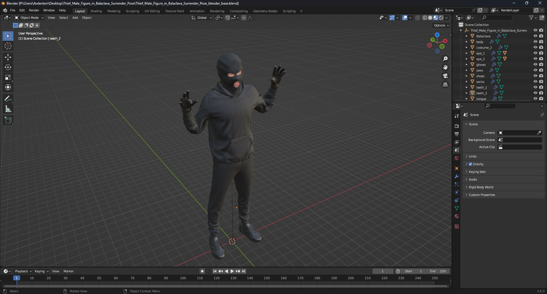 3D model Thief Male Figure in Balaclava Surrender Pose