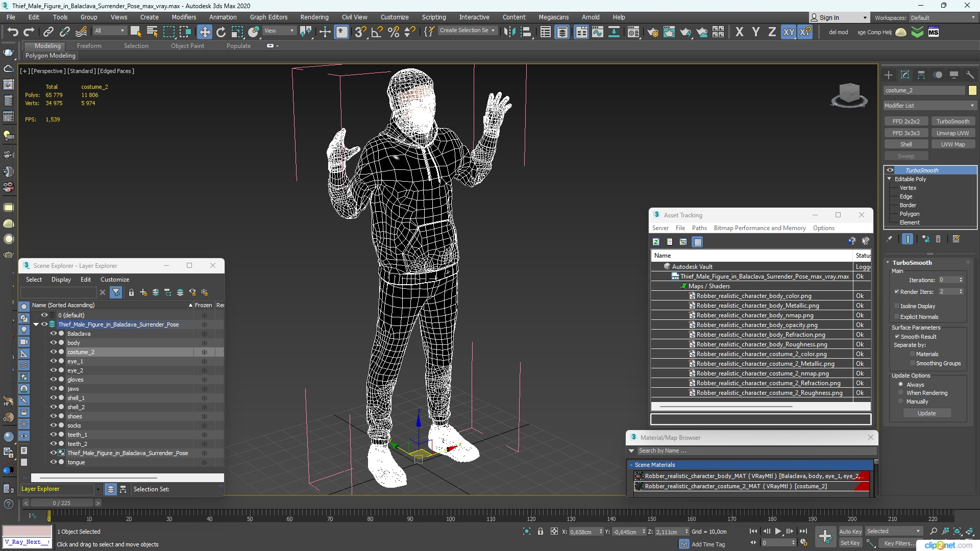 3D model Thief Male Figure in Balaclava Surrender Pose