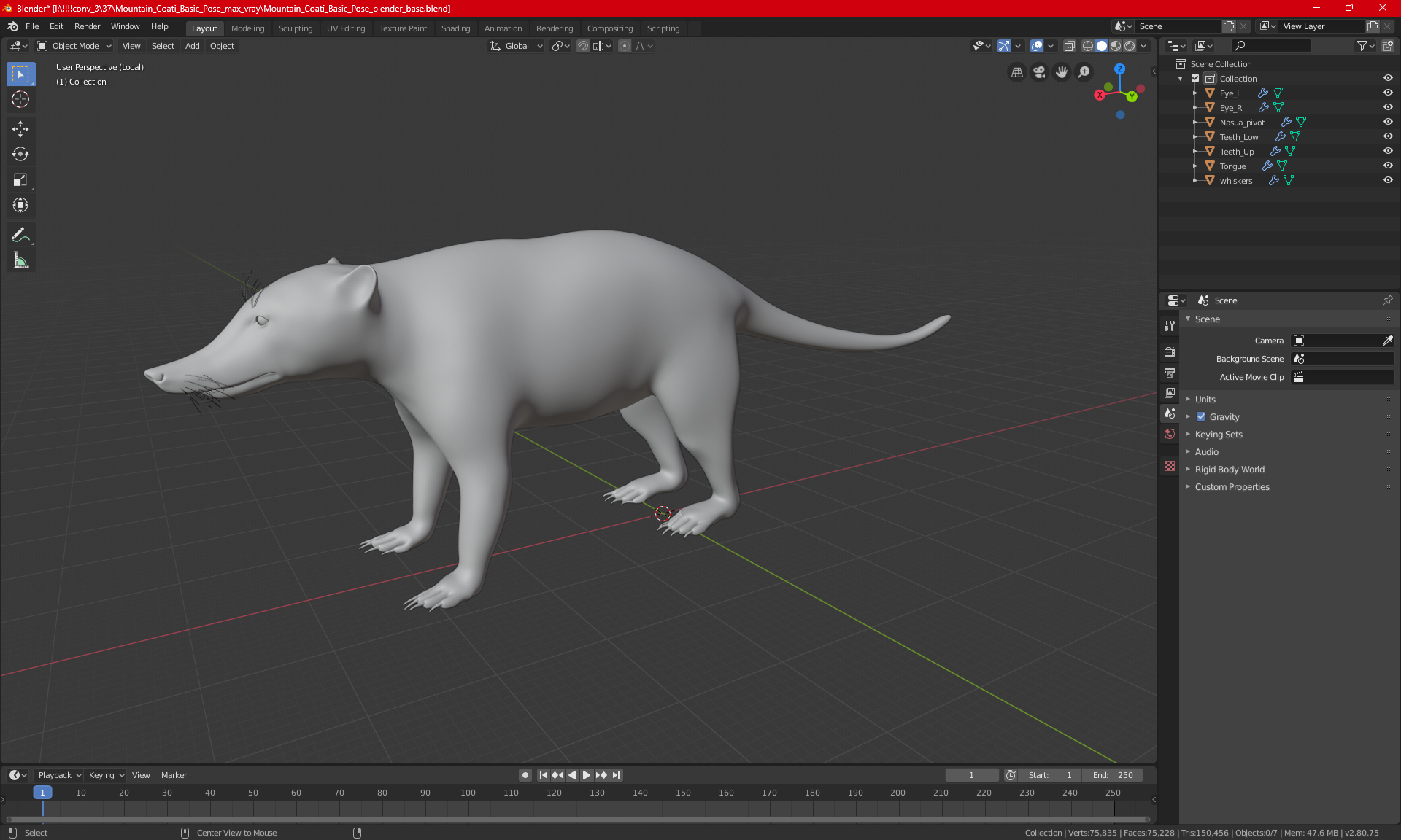 3D model Mountain Coati Basic Pose