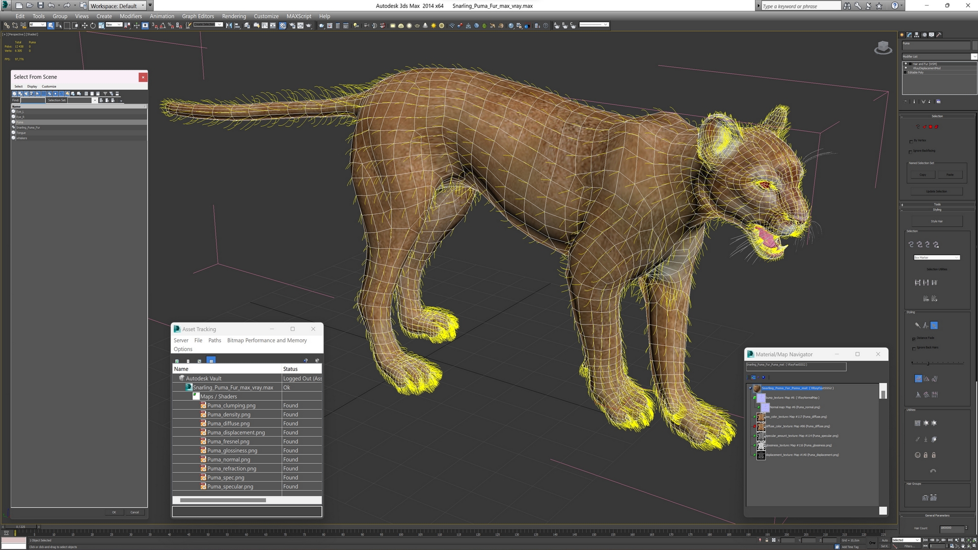 Snarling Puma Fur 3D