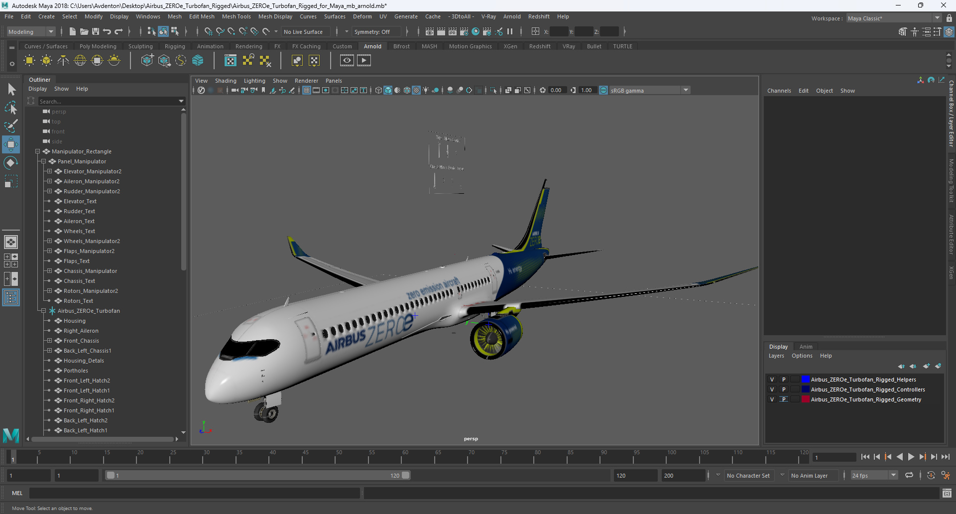 Airbus ZEROe Turbofan Rigged for Maya 3D