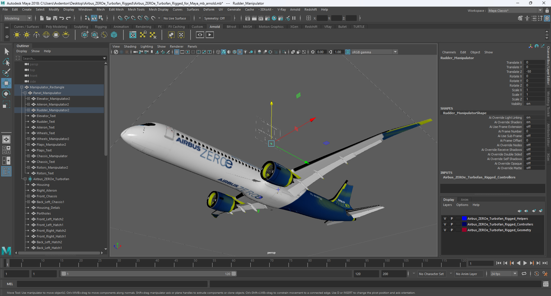 Airbus ZEROe Turbofan Rigged for Maya 3D