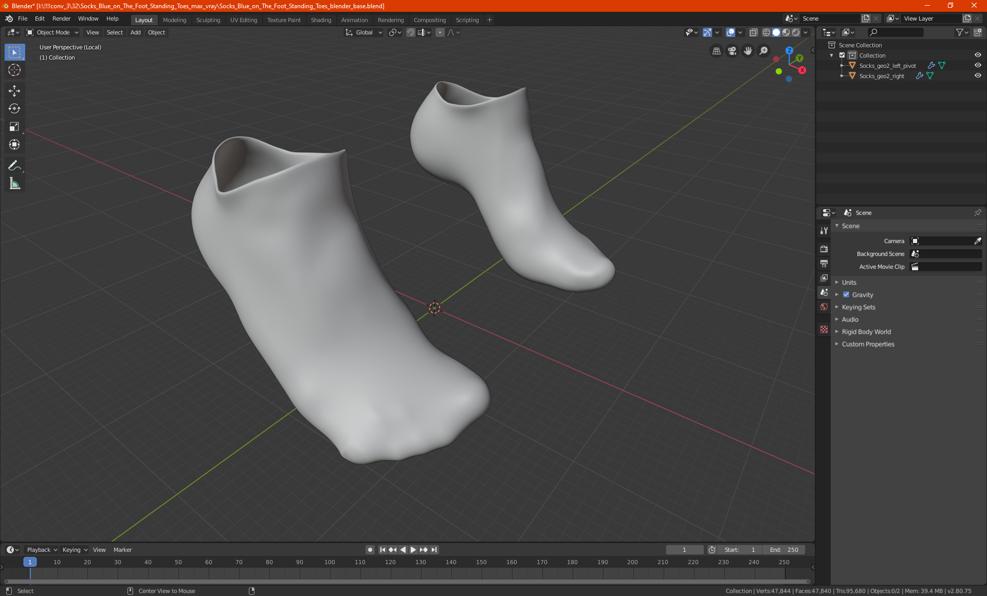 3D Socks Blue on The Foot Standing Toes