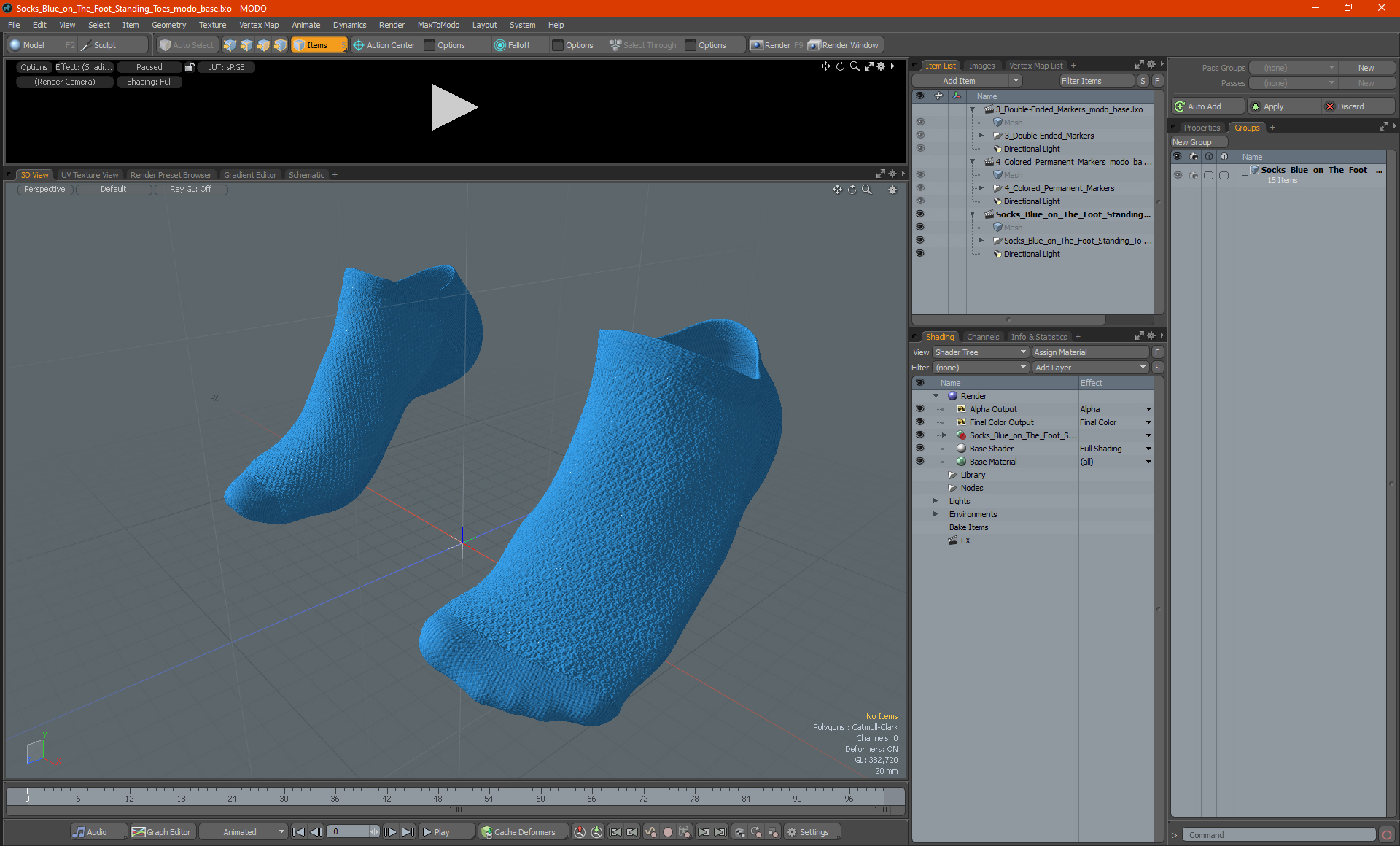 3D Socks Blue on The Foot Standing Toes