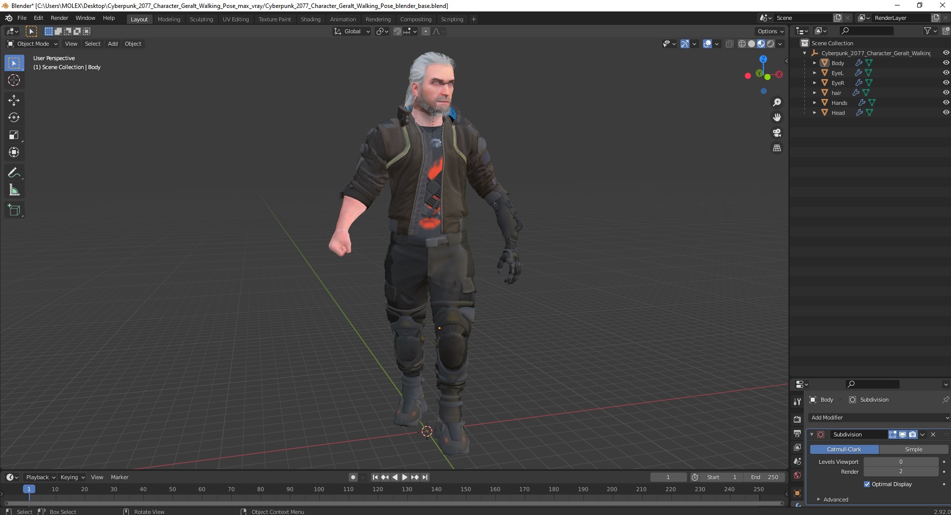 Cyberpunk 2077 Character Geralt Walking Pose 3D model