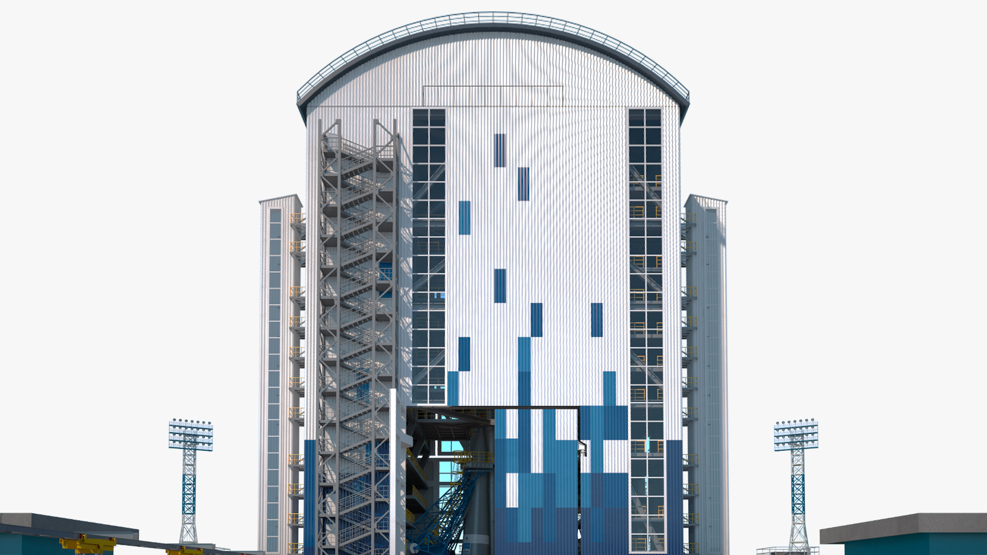 3D Vostochny Cosmodrome Spaceport with Soyuz 2 Orbital Vehicle Rigged