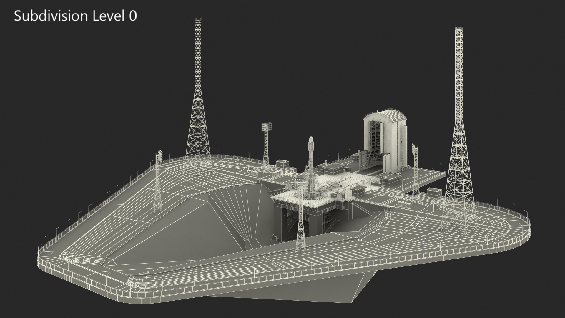3D Vostochny Cosmodrome Spaceport with Soyuz 2 Orbital Vehicle Rigged