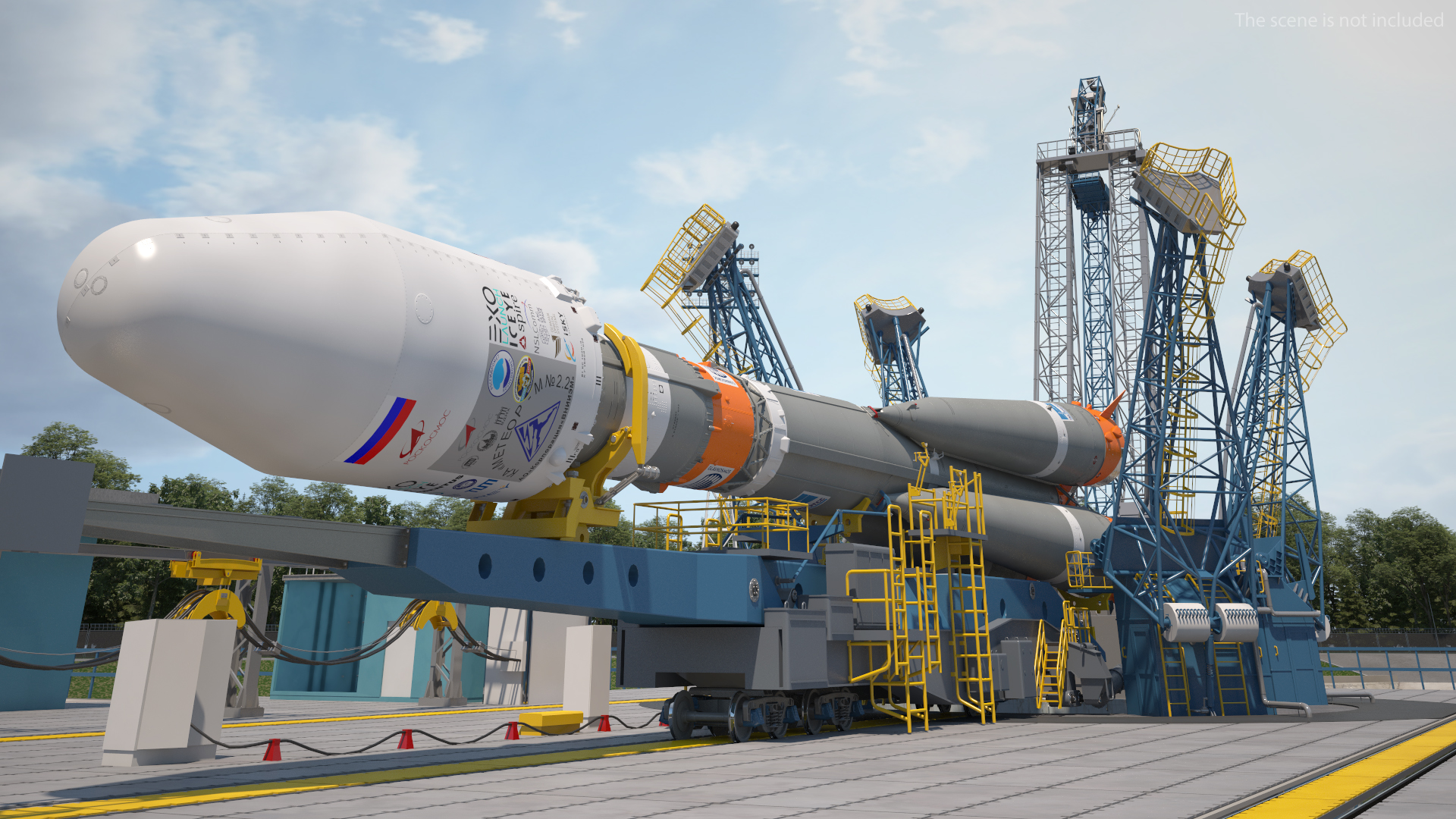 3D Vostochny Cosmodrome Spaceport with Soyuz 2 Orbital Vehicle Rigged