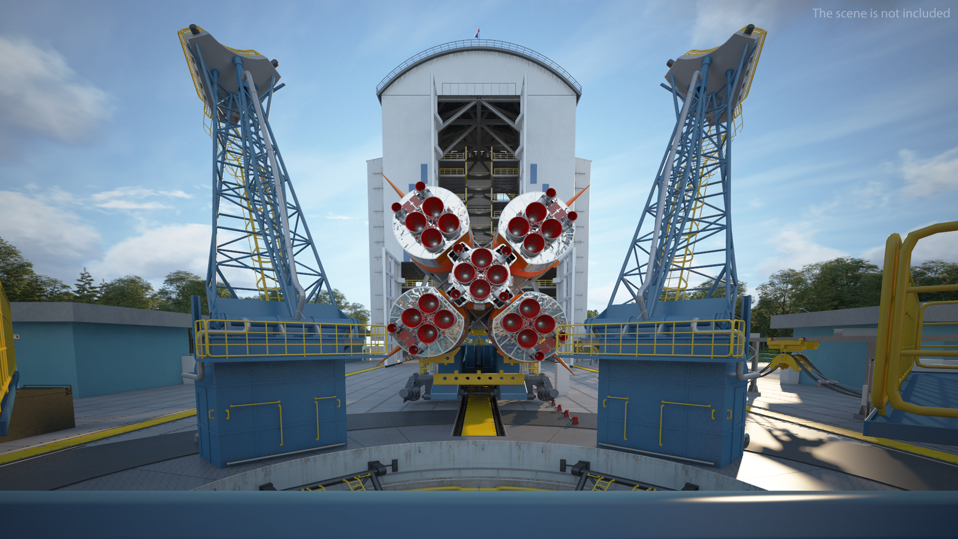 3D Vostochny Cosmodrome Spaceport with Soyuz 2 Orbital Vehicle Rigged