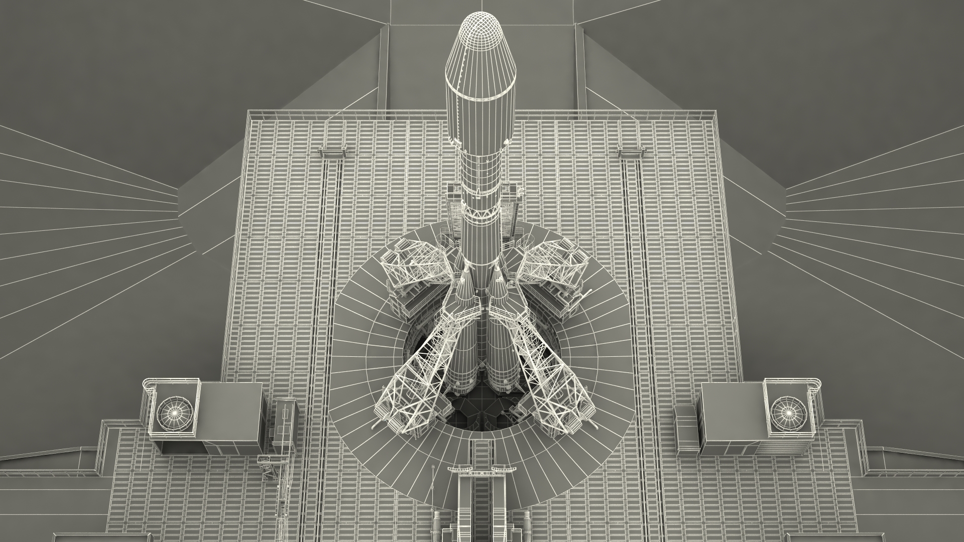 3D Vostochny Cosmodrome Spaceport with Soyuz 2 Orbital Vehicle Rigged