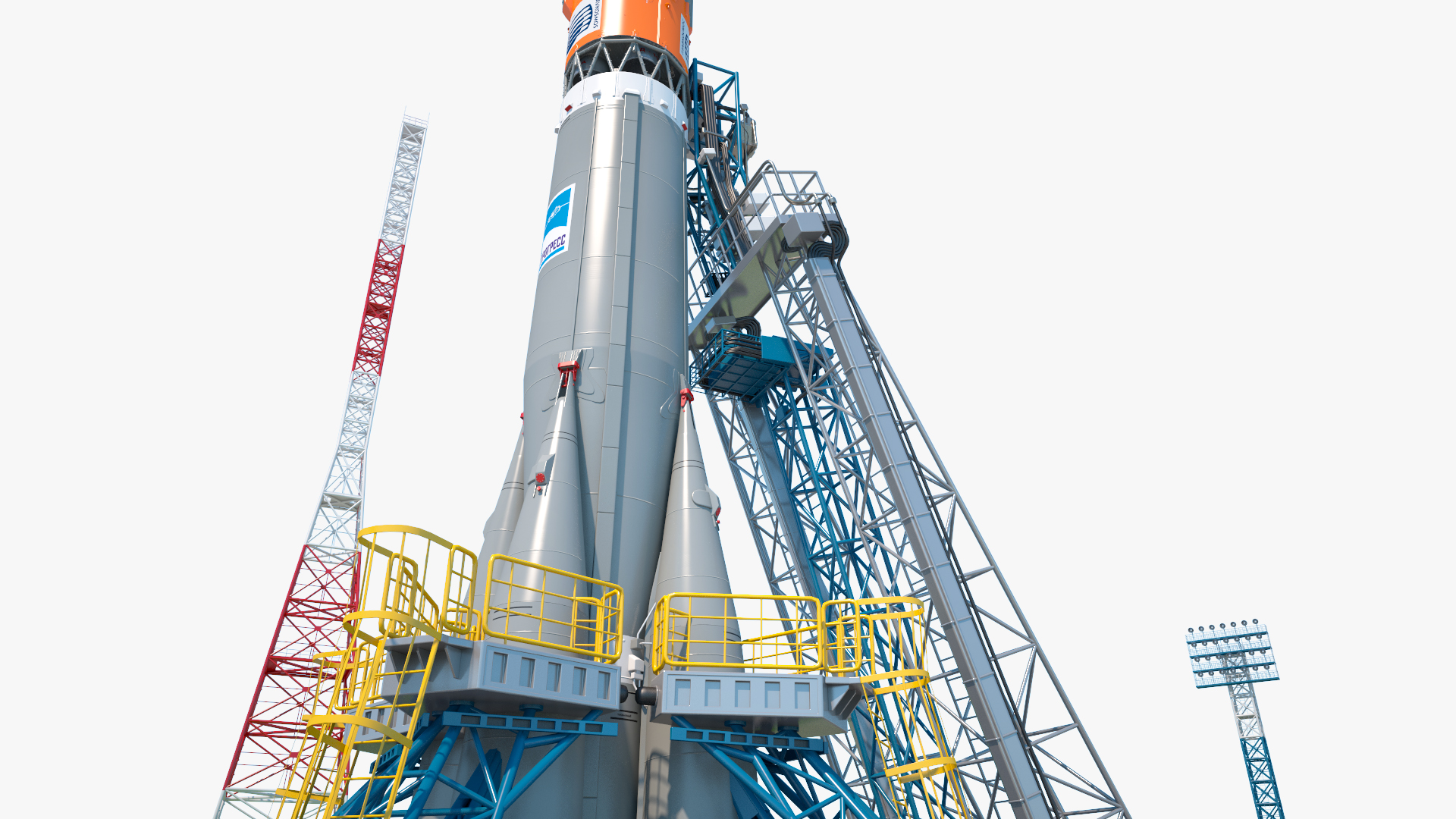 3D Vostochny Cosmodrome Spaceport with Soyuz 2 Orbital Vehicle Rigged